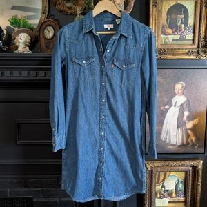 Levi's Western Denim Pearl Snap Shirt Dress XS
